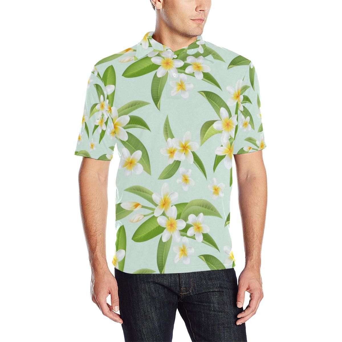Yellow Plumeria Pattern Print Design Pm024 Men Polo Shirt Yellow Plumeria Pattern Print Design Pm024 Men Polo Shirt