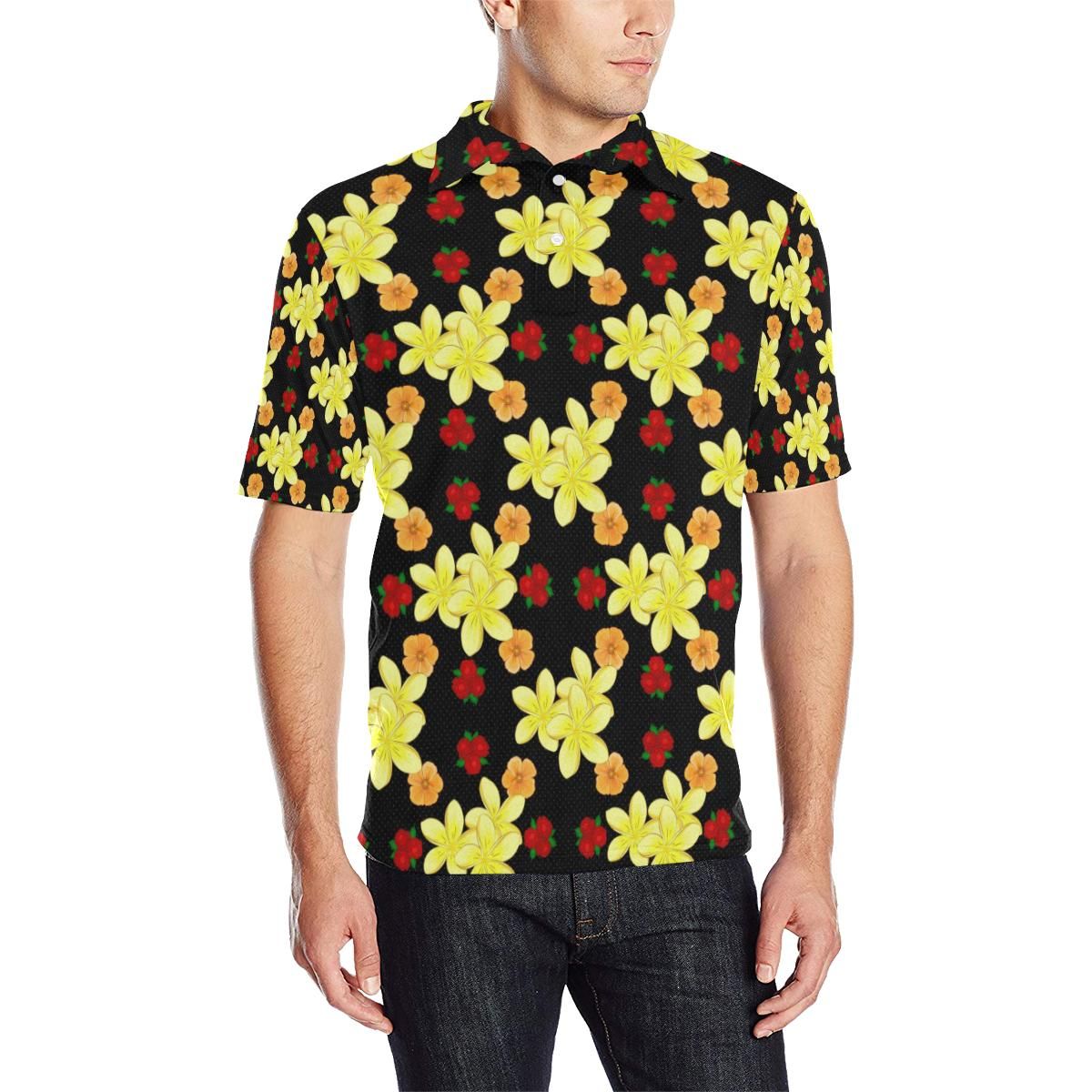 Yellow Plumeria Pattern Print Design Pm04 Men Polo Shirt Yellow Plumeria Pattern Print Design Pm04 Men Polo Shirt
