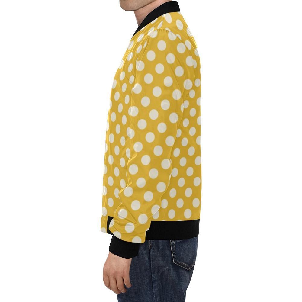 Yellow-White-Polka-dot-Pattern-Print-Mens-Bomber-Jacket-1
