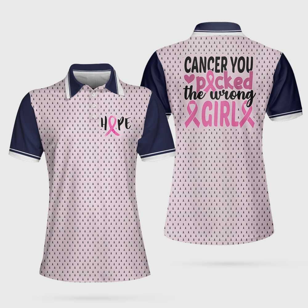 You Picked The Wrong Girl Breast Cancer Awareness Polo Shirt #H You Picked The Wrong Girl Breast Cancer Awareness Polo Shirt #H