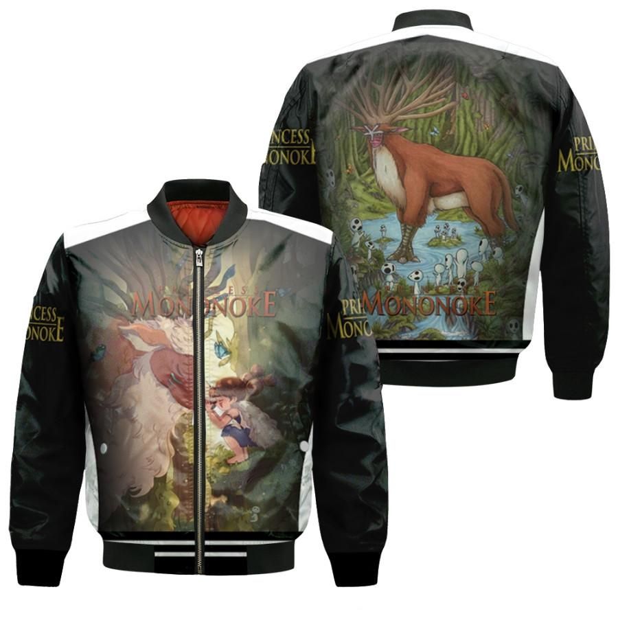 Young Princess Mononoke And The God In The Forest Shishigami Gift For Mononoke Hime Fan Bomber Jacket Young Princess Mononoke And The God In The Forest Shishigami Gift For Mononoke Hime Fan Bomber Jacket