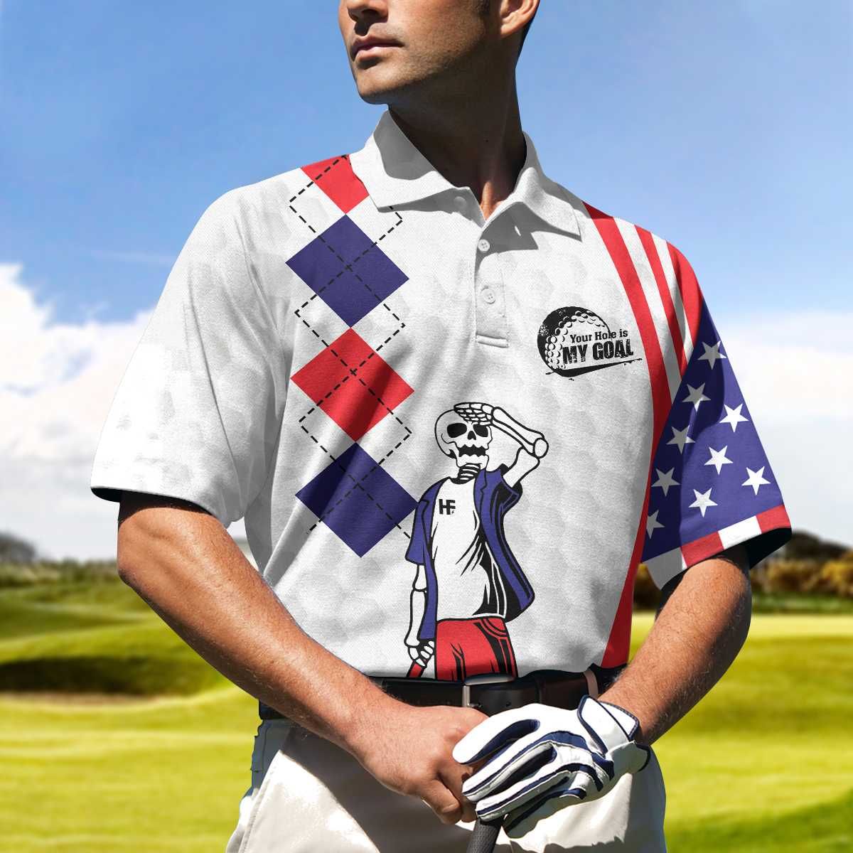 Your Hole Is My Goal Golf American Skull Polo Shirt Your Hole Is My Goal Golf American Skull Polo Shirt