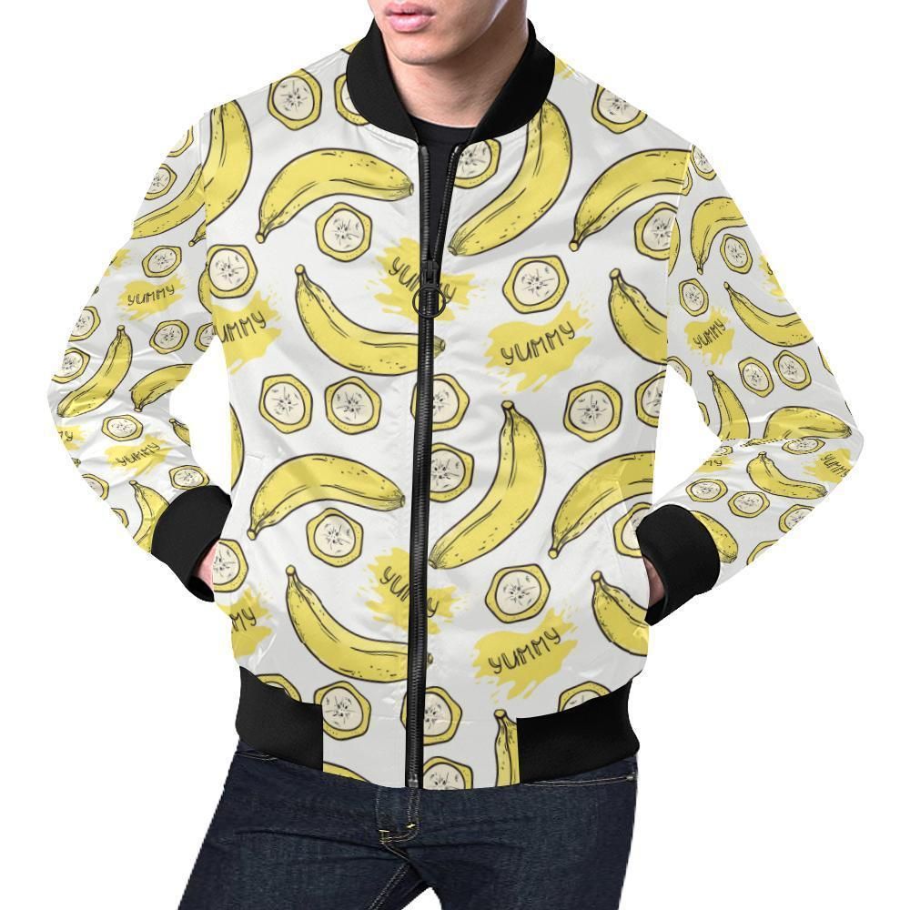 Yummy Banana Pattern Print Mens Bomber Jacket Yummy Banana Pattern Print Mens Bomber Jacket