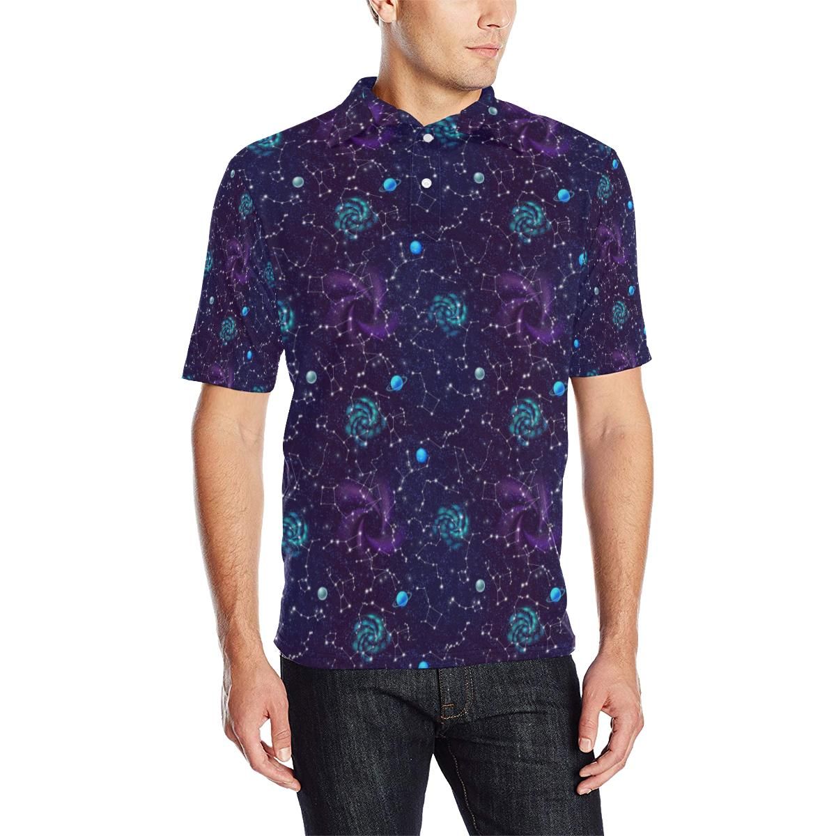 Zodiac Galaxy Design Print Men Polo Shirt Zodiac Galaxy Design Print Men Polo Shirt