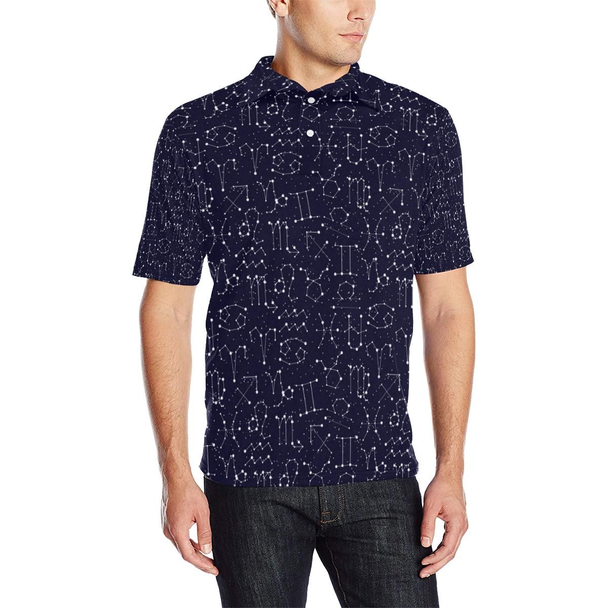 Zodiac Pattern Design Print Men Polo Shirt Zodiac Pattern Design Print Men Polo Shirt