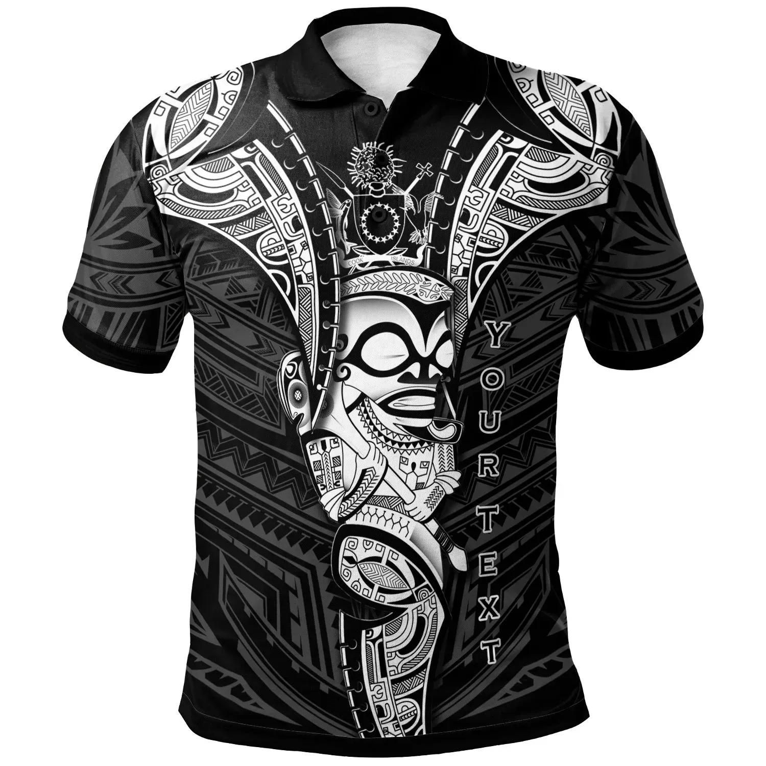 bCook Islands Custom Personalized Polo Shirt - Polynesian Tiki Warrior Style White - BN29 bCook Islands Custom Personalized Polo Shirt - Polynesian Tiki Warrior Style White - BN29